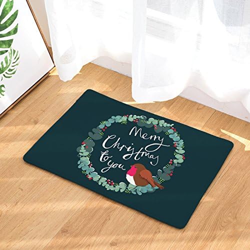 Christmas Wreath and Bird Doormat Entrance Mat Floor Mat Rug Indoor/Front Door/Bathroom/Kitchen and Living Room/Bedroom Mats Rubber Non Slip, 23.6"x15.7"