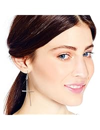 Pendientes colgantes de plata de ley 925, diseño de cruz cristiana