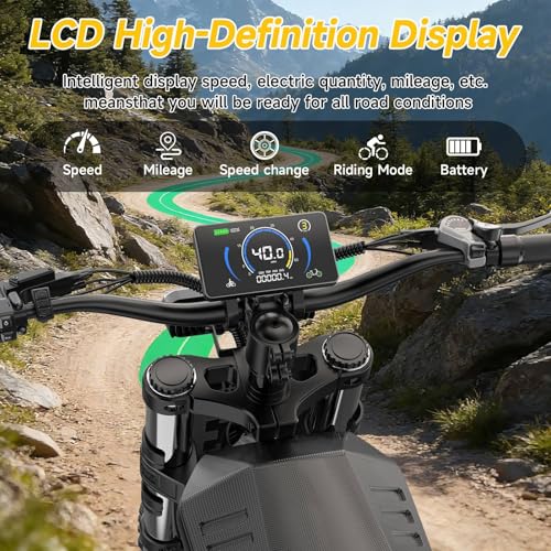 Electric Dirt Bike for Adults - 52V 40Ah Battery, 3000W Peak Ebike, Up to 40MPH, 100 Mile Range, 20x4 Fat Tires, Dual Suspension, Hydraulic Disc Brakes, NFC Start, Bluetooth APP, UL Certified