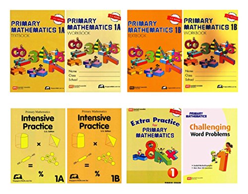 Singapore Math Primary Mathematics Complete Grade 1 Set (8 Books): 2 Textbooks, 2 Workbooks, 2 Intensive Practice, Extra Practice and Challenging Word