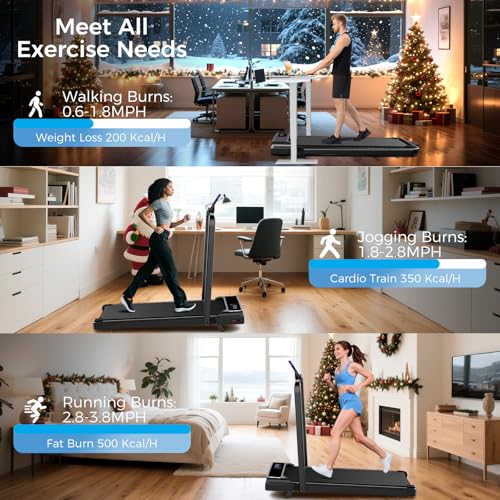 Aiteid Treadmil Foldable Portable Compact with 2.5-3.0HP Motor, 9-12% lncline, 350LBS Capacity, Under Desk Walking Pad for Home Office Small Space, Remote Control, Installation-Free, Quiet Brushless
