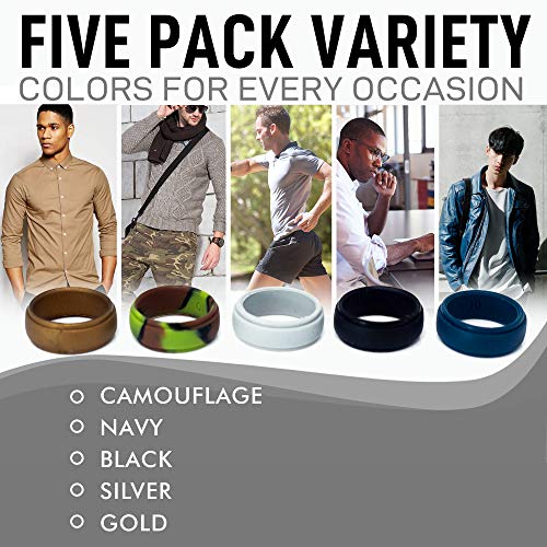 EveryRing Men | Men's Silicone Wedding Band or Engagement Ring Alternative | Pack of 5 Active Bands - Medium (9.5-10) - Thumbnail 2