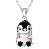 Reaii Natural Rose Quartz Penguin Pendant Necklace for Women 925 Sterling Silver Genuine Rose Quartz Jewelry Gifts