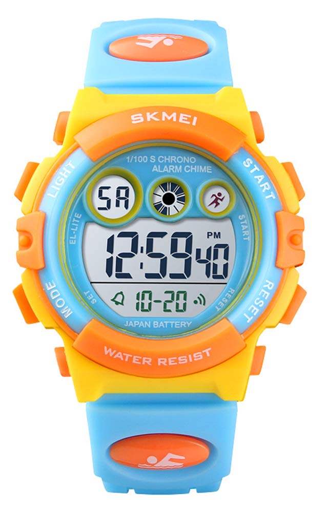 Tonnier Watch Kids Sports Watch Multi Function Digital Watches Colorful LED Display Waterproof Wristwatches for Children with PU Band