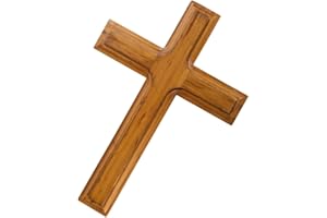 HOMSFOU Beige Wooden Wall Cross Hanging Crucifix Christian Baptism Confirmation Decor Solid Wood Cross