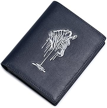 Men Embrodery Zebra Card Case Wallets Cash Compartment Photo Window Business Clutch (Blue)