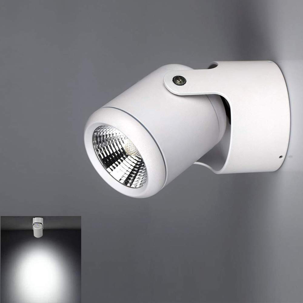 DINGLILIGHTING 7W White Led Wall Spotlight for Bedroom (Cool White), 180° Adjustable Spotlight Head. Led Single Spotlight Fitting for Kitchen. (COB)