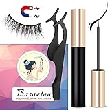 Basaetou Magnetic Eyeliner With Magnetic Eyelashes, Waterproof Magnetic Liquid Eyeliner With 3 Pair Different style Long Lasting Magnetic False Eyelash,Natural Look,With Tweezers
