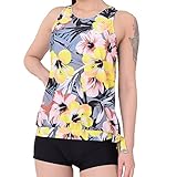 Yonfro Womenâ€™s Printed Slimming Tankini Two Piece Retro Floral Swimsuits Tops Boyshort Set with Brief Plus Size S - 3XL
