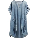 Minibee Women's Ruffle Oversize Casual Midi Dresses with Pockets