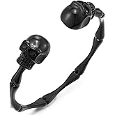 COOLSTEELANDBEYOND Mens Womens Skull Bone Link Cuff Bangle Bracelet, Stainless Steel, Polished, Elastic Adjustable