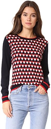 Chinti and Parker Women's Heart Jacquard Sweater, Navy/Cherry/Blush, Large