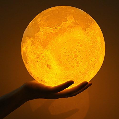 Moon Lamp Large 7.3 Inch Luna Night Light, 3D Print LED Moonlight Dimmable Brightness Touch Control Two Tone Kids Bedroom Beside Nursery Lighting, with Wooden Stand &amp; USB Recharge (18 CM)