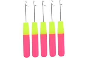 MUCKLILY 5 Pcs Ergonomic Crochet Hooks Pink Green Latch Hook Needles for Braiding Hair Extensions Dreadlocks