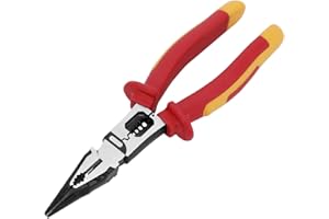 WISEPRO 9 Inch 1000V Insulated Needle Nose Pliers, Multipurpose Insulated Long Nose Pliers with Wire Crimper/Stripper/Cutter, Heavy Duty Electrical Pliers for Screwing, Crimping, Stripping, Shearing