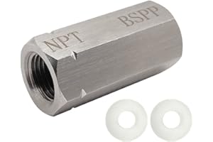 HMKUGO 1/8 NPT Female to 1/8 BSPP Female Connector, Universal Stainless Steel PCP Paintball Filling Adapter for Male Thread Adapter