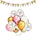 LeeSky 12Pcs 12 Inches Gold Confetti Balloons,50 Pack Gold & Pink & White Party Balloons and Vintage Style Pennant Banner,Graduation Bachelorette Wedding Birthday Party Decoration Supplies