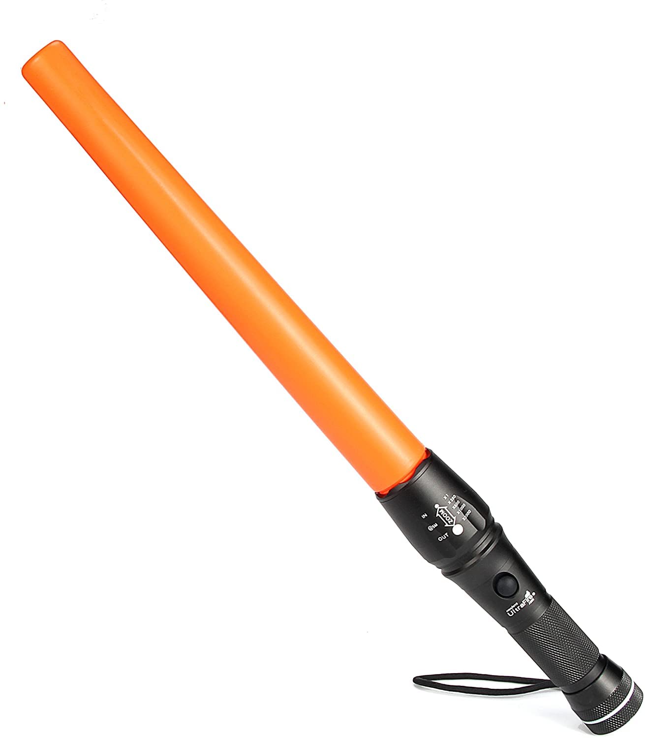ULTRAFIRE 16-Inch Signal Traffic Wand LED Torch 980 Lumens, Zoomable Tactical Torch 5 Modes Safty Flashlight, Red Flashing Mode, Wrist Strap Lanyard, Magnetic Base, Orange Finish, A200