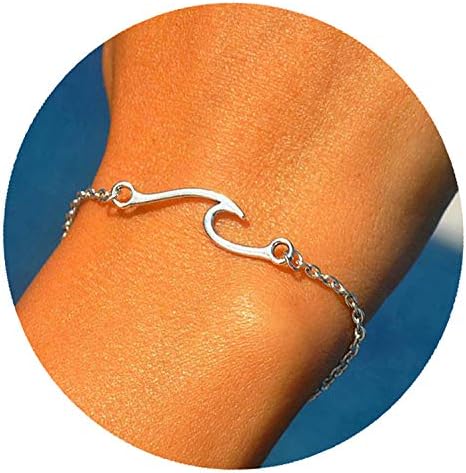 Fashion Sea Wave Bracelets for Women Men Gold Silver Stainless Steel Chain Charms Surfer Jewelry