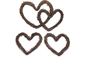 Yalulu 4pc 4-10 Inch Christmas Rattan DIY Craft Projects Natural Twig Grapevine Heart Shaped Garland Hanging Wreaths Rattan Festive Shop Window Door Decor