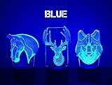 3 Pack Animals 3D Night Light Touch Table Desk Lamp, KMAcreations 7 Colors 3D Optical Illusion Lights with 3 Acrylic Flat & ABS Base & USB Cabler, Includes Wolf, Horse, and Deer