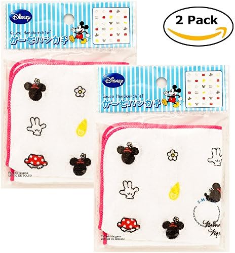 Disney Gauze Handkerchief, Minni Mouse Theme 100% Cotton, 7.8 Inch. x 7.8 Inch. 2 Count