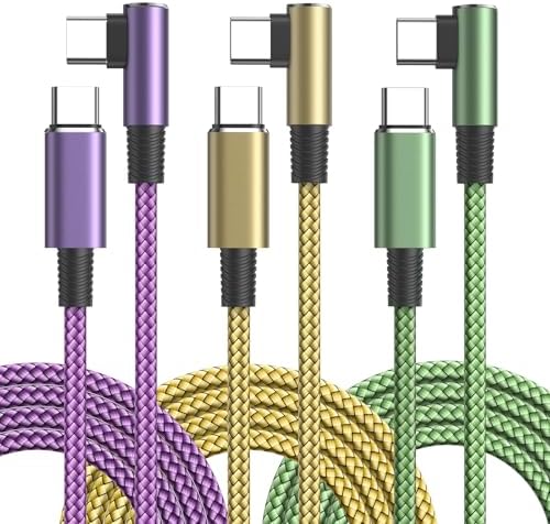 Cabo de carregamento rápido USB C, 3 pacotes 2M USB C para USB C PD3.0 Cabo de nylon USB tipo C 90 graus para iPhone 17 Pro Max Air 16 15, Galaxy S25 S24, iPad, MacBook, Pixel 10 9