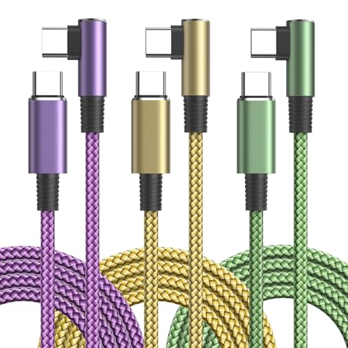 Cable USB C Carga Rapida, 3Pack 2M Cable USB C a USB C PD3.0 Cable USB Tipo C Nylon 90 Grados Cable Cargador Tipo C para iPhone 17 Pro Max Air 16 15, Galaxy S25 S24, iPad, MacBook, Pixel 10 9