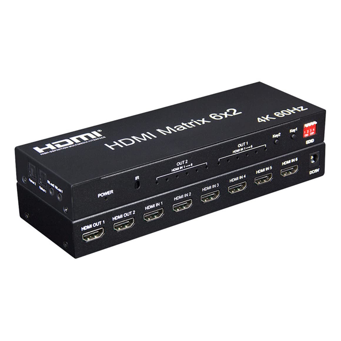 4K 60Hz 6x2 HDMI Matrix Switch - 6 IN 2 OUT HDMI Splitter with EDID for PC TV Dual Monitor