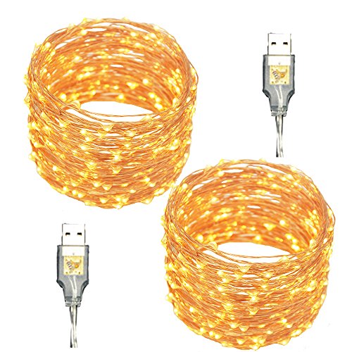 Fairy String Lights, 33ft 100 LEDs USB Powered LED String Lights Indoor/Outdoor Starry Lights for Bedroom, Home,Patio, Party, Weatherproof Copper Lights, Warm White Pack of 2