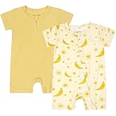 Teach Leanbh Baby Boys Girls 2 Pack Bamboo Viscose Pajamas 2 Way Zipper Short Sleeve Romper Jumpsuit Sleep and Play