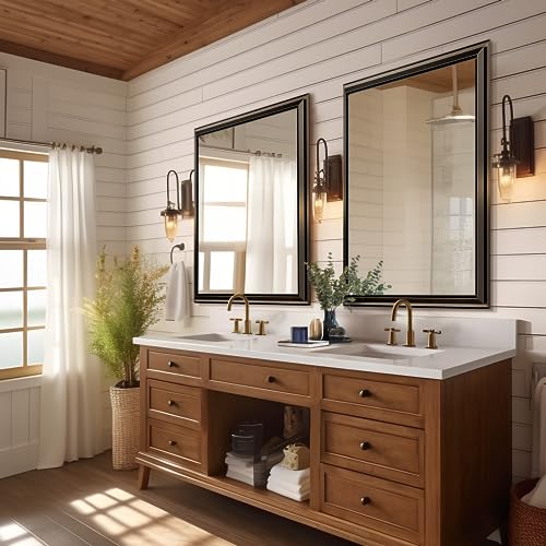 Photo 1 of **SINGLE** PexFix 40 X 30 Inch Brown Wall Mirrors for Bathroom? Aluminum Alloy Multi-Level Metal Framed Rectangle Wall Mirrors? Tempered Glass Home Decor Corner Hangs Farmhouse Mirror