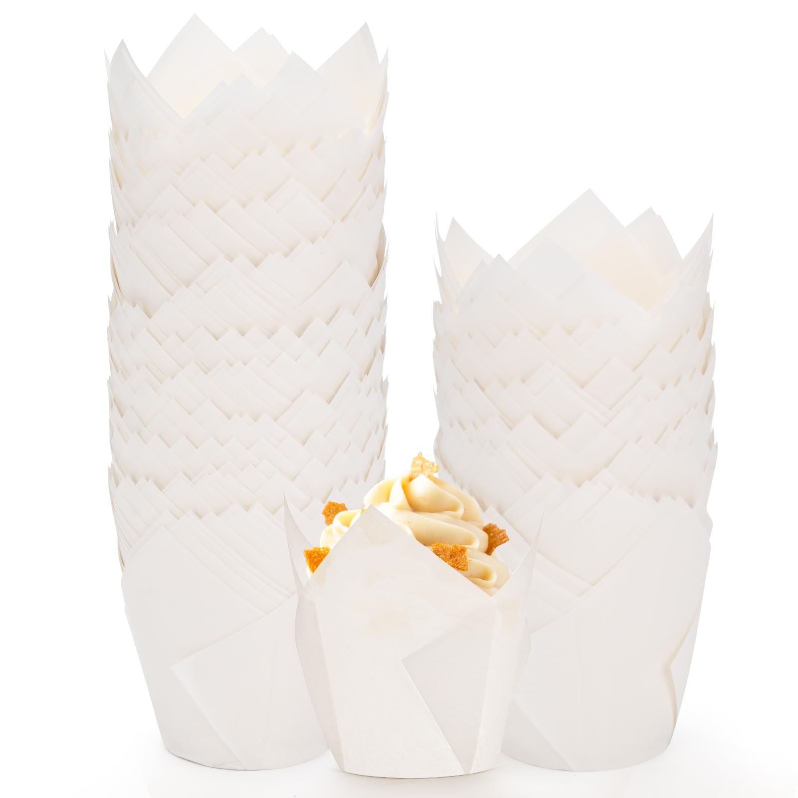 Photo 1 of 200pcs White Tulip Cupcake Liners for Baking Cups, Premium Parchment paper Tulip Muffin Liners, Greaseproof Cupcake Wrapper for Party, Christmas by JIRNGLA