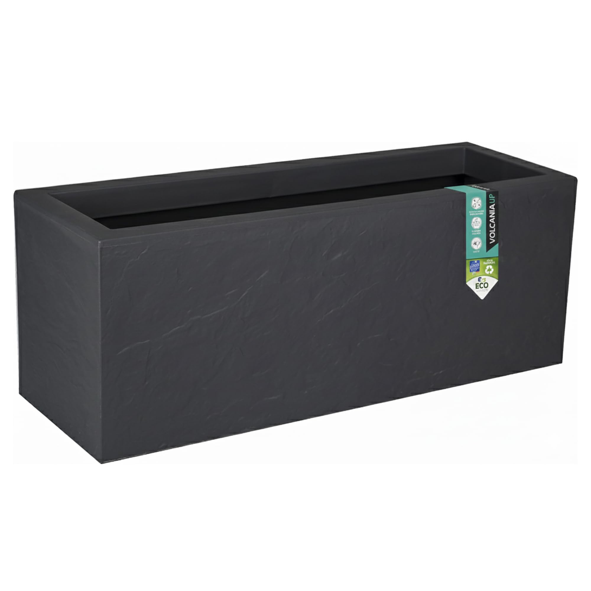EDA - Volcania'Up Planter 57 L - Imitation Stone Decor - Single Wall - Water Retention Area - 79.5 x 29.5 x 29.5 cm - Charcoal Grey