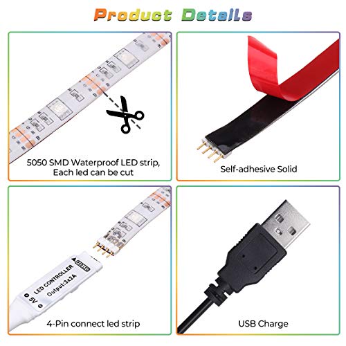 USB LED Light Strip,SOLMORE RGB LED Strip Lights TV Backlight Strip 2m/6.6ft 5050 Flexible LED Strip with IR Remote,Waterproof LED Light Strip for TV LCD,Desktop PC/Laptop Background Lighting Decor - Thumbnail 4