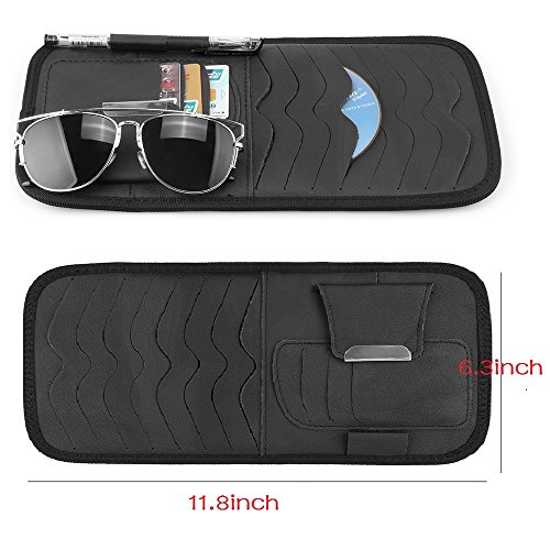 VVHOOY Car Sun Visor Organizer,Multi Function CD DVD Disk Glasses Card Pen Receipt Document Organizer Holder with 8CD Slots Storage Pouch(Black)