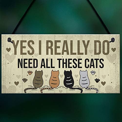Mikilon YES I Really DO Need All These CAT Plaque Wooden Hanging Plaque Wall Door Decorative Sign Hanger Home Decoration Photo Props Favors (Beige) - Thumbnail 2
