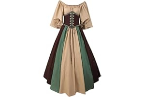 JURANMO Medieval Dress for Women Victorian Halloween Costumes Flare Sleeve Renaissance Dress Vintage Dresses with Corset