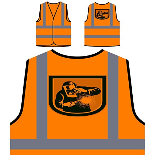 Welder Welding Torch Front Shield Retro Personalized Hi Visibility Orange Safety Jacket Vest Waistcoat d814vo