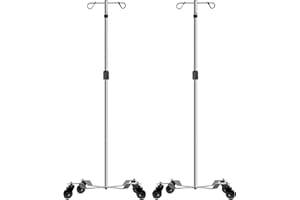 Konmee IV Poles IV Stands 2 Hooks 4 Legs Portable Rolling with Stainless Steel Adjustable Height, 2PCS