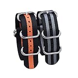 Watch Band 2Pcs NATO Straps Replacement Heavy Duty Nylon Straps with Stainless Steel Buckle (22, Black/Gray,Black/Orange)