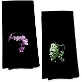 Giosve Frankenstein and Bride Gothic Couple Kitchen Towels, Dark Academia Horror Monster Movie Hand Towels for Bathroom, Purple and Green Spooky Dish Tea Towels for Home Bar Kitchen, 16x24 Inch