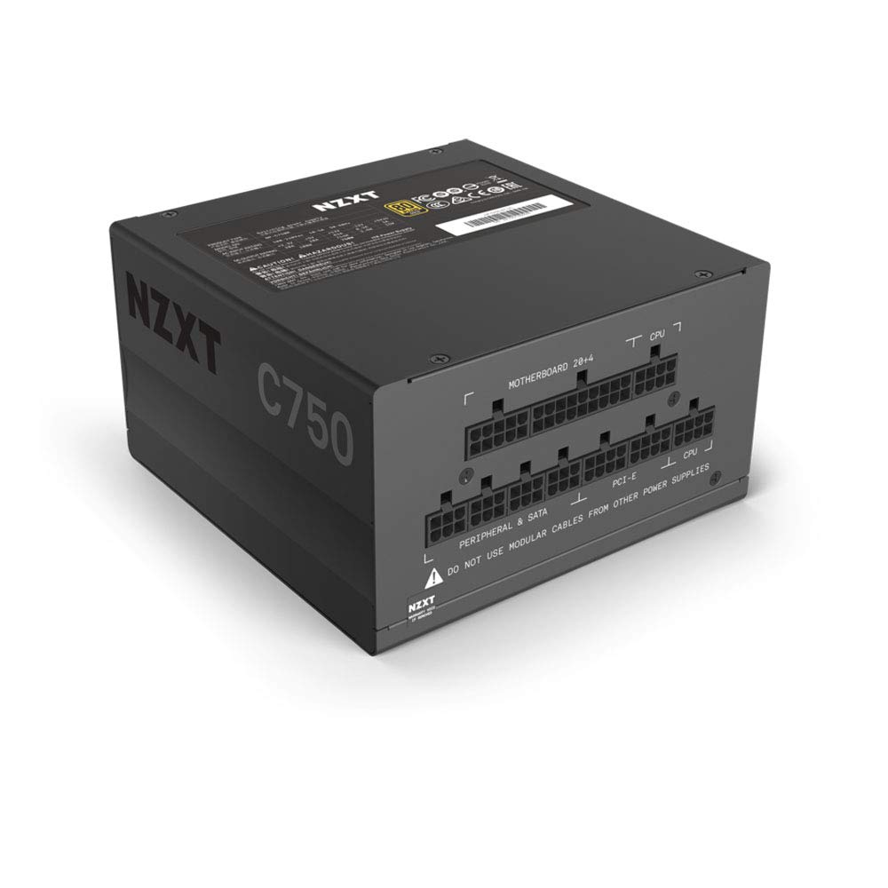 NZXT C750 - NP-C750M-UK - 750 Watt PSU - 80+ Gold Certified - Hybrid Silent Fan Control - Fluid Dynamic Bearings - Modular Design - Sleeved Cables - ATX Gaming Power Supply