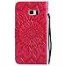 A-slim Galaxy S7 Wallet Case, (TM) Beauty Fashion Sun Pattern Embossed PU Leather Magnetic Flip Cover Card Holders & Hand Strap Wallet Purse Cover Case for Samsung Galaxy S7 - Red
