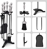 Amagabeli 5 Pc Wrought Iron Fireside Tool Set with Stand - Poker, Brush, view 6