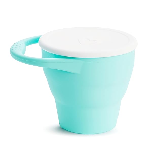 MUNCHKIN SNACK CATCHER TODDLER SNACK CUP WITH LID, SILICONE, COLLAPSABLE, MINT