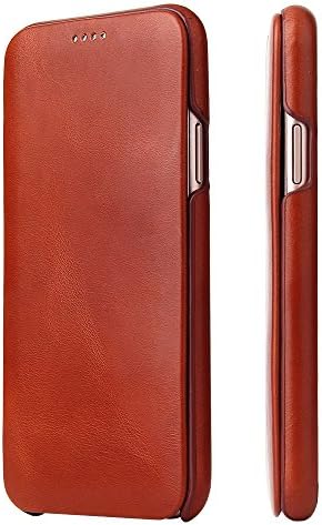 iPHONE X Case Genuine Leather ultra soft , design side open case with hidden Magnetic snap for Apple iPhone X and shockproof protective, handmade style, color [Brown] .