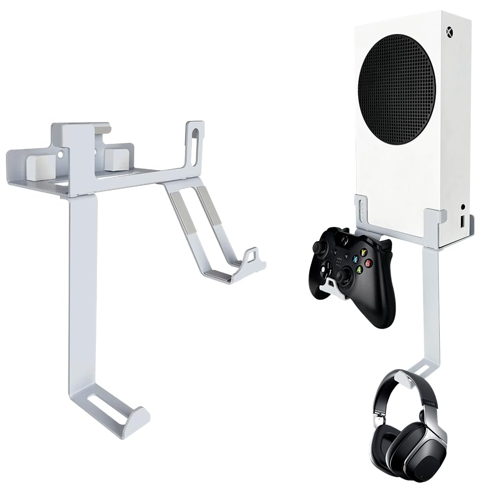 Chanvoo Xbox Series S Wall Mount, Steel Wall Mount Stand for Xbox Series S with Detachable Controller & Headphone Holder Kit (White)