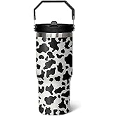 30oz Insulated Cow Tumbler with Handle, Featuring a Leak-proof 2-in-1 Lid and Straw, a Vacuum-insulated Travel Coffee Mug, Portable Stainless Steel Water Bottle, Suitable for Both Women and Men