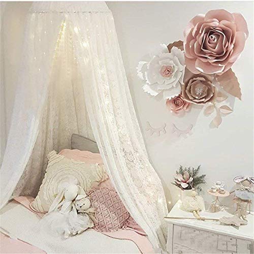 Dix-Rainbow Crib Canopy for Kids Bed Canopy for Girls Bed Canopy Princess White Lace Crib Net Tent for Baby Little Girl Cute Starry Barbie Castles - Paper Star Gift
